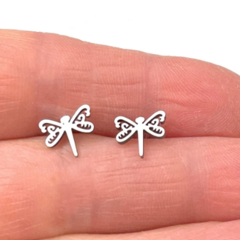 Silver Stainless steel minimalist Dragonfly   post stud Earrings / PM1